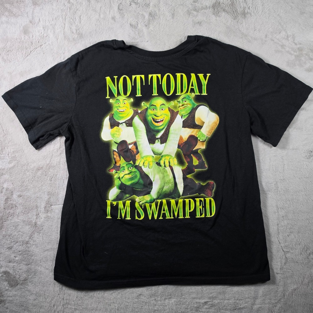 Shrek Graphic T-Shirt Mens Large Black Not Today Im Swamped Movie Tee